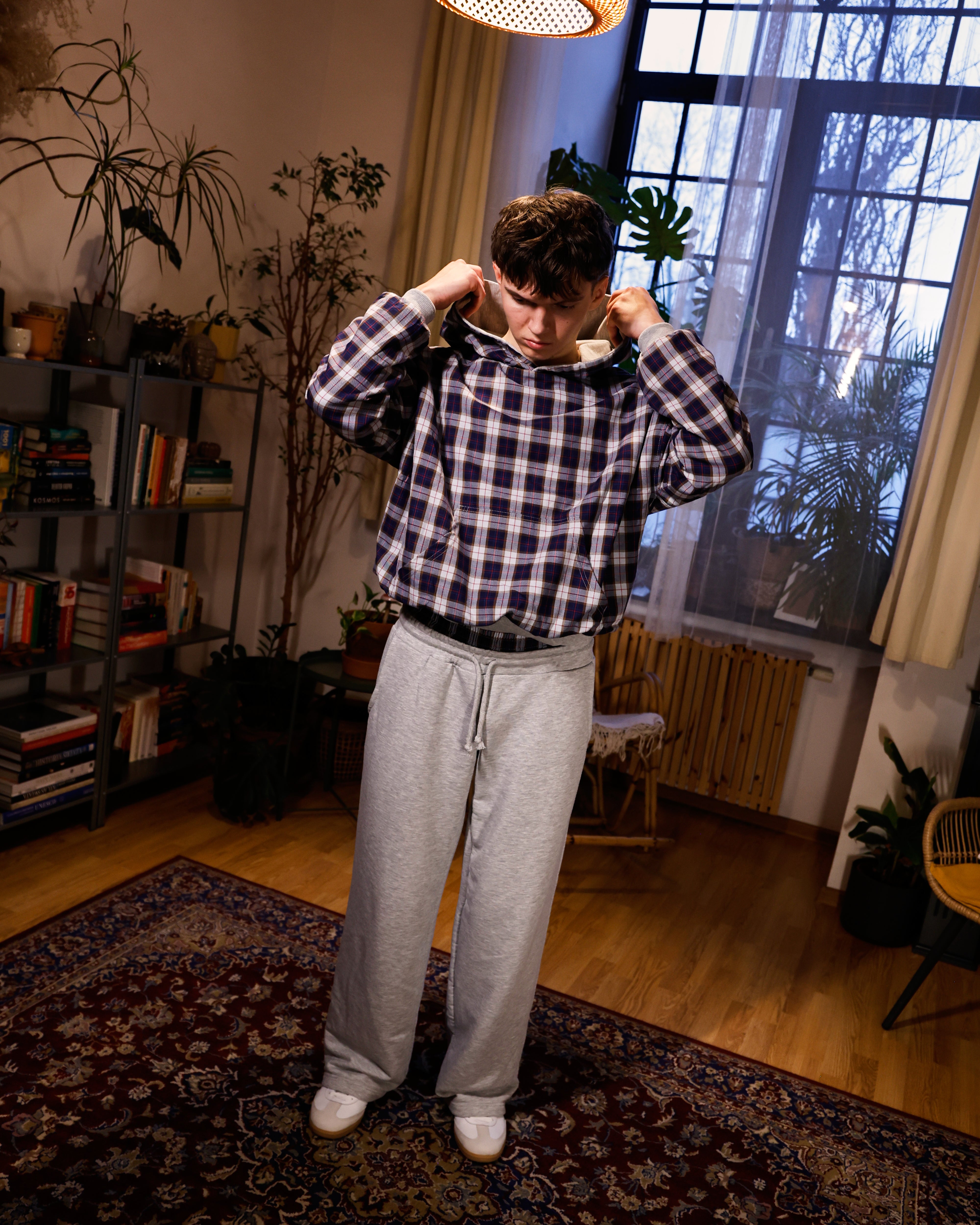 FLANNEL DOUBLE WAIST SWEATPANTS (blue)