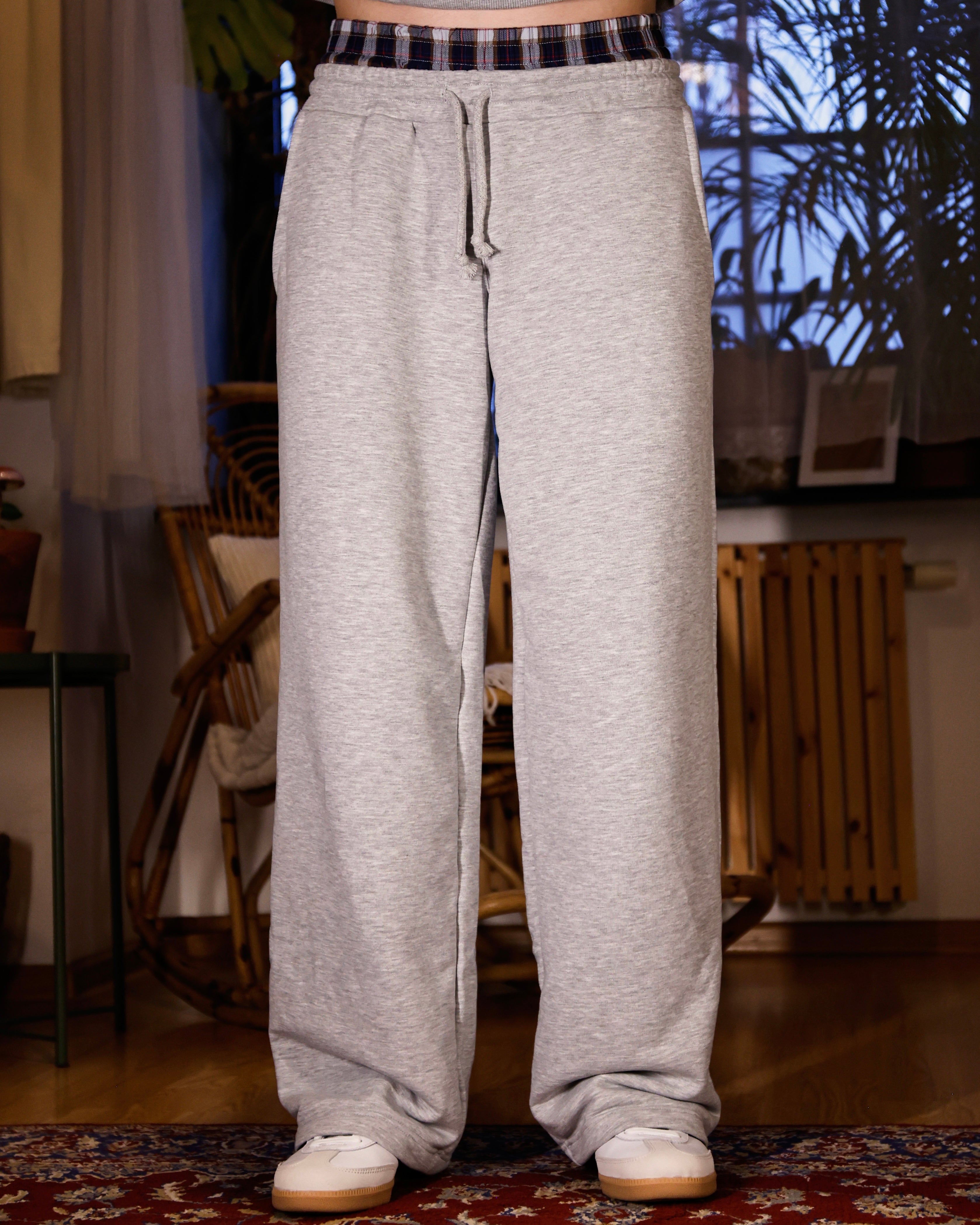FLANNEL DOUBLE WAIST SWEATPANTS (blue)